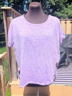 Pilcro Purple Cotton Boxy Short Cap Sleeve T-Shirt Size S *Flaw* Boho Colorful